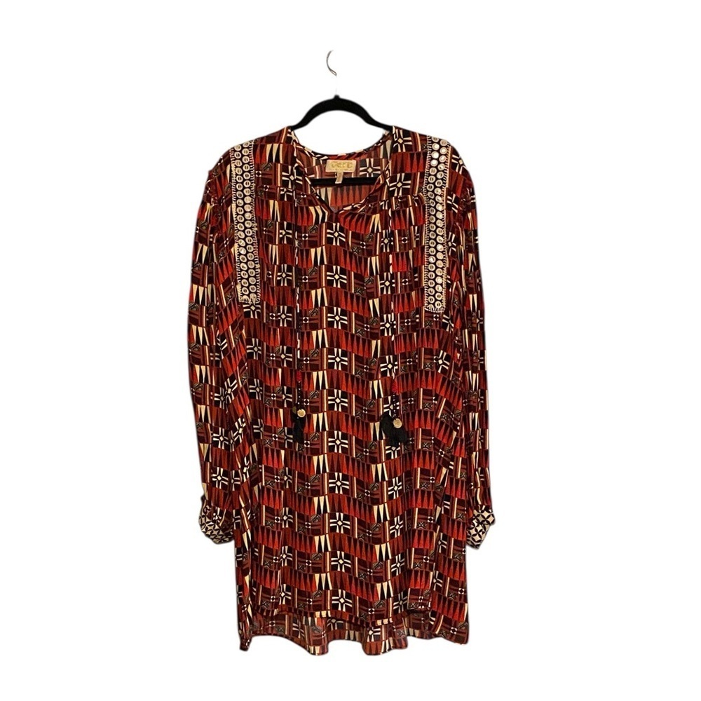 Anthropologie Verb Pallavi Singhee Sarah Red Beige Tunic dress boho western - Picture 6 of 8